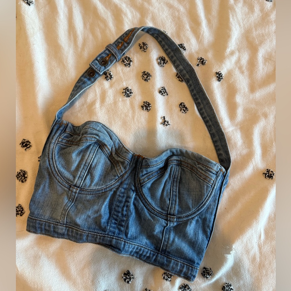 Vintage Guess Denim Corset Halter Crop Top